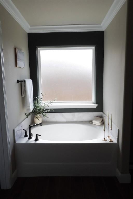 5399 Clear Springs Ave, Springdale, AR 72762 - bathroom with healthy amount of natural light, crown molding, and a bath