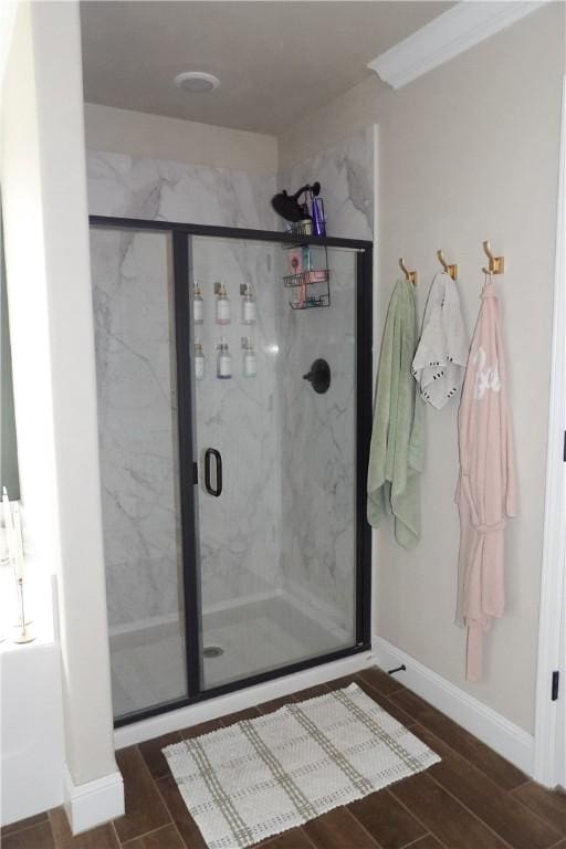 5399 Clear Springs Ave, Springdale, AR 72762 - bathroom with a marble finish shower and wood finished floors