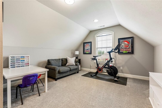 5503 S Turnberry Rd, Rogers, AR 72758 - workout room featuring light colored carpet and vaulted ceiling