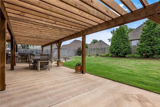 5503 S Turnberry Rd, Rogers, AR 72758 - fenced backyard with outdoor dining area, a pergola, and a patio area