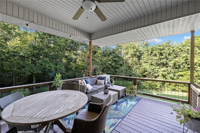 6 Leawood Pl, Bella Vista, AR 72715 - deck with a ceiling fan, view of scattered trees, and outdoor dining space