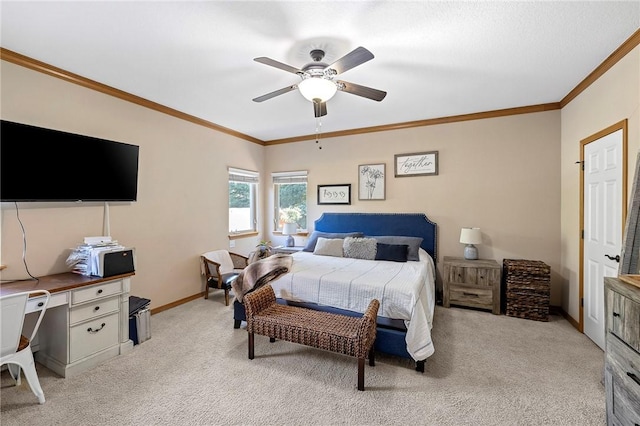 6 Leawood Pl, Bella Vista, AR 72715 - bedroom featuring light carpet, ornamental molding, and a ceiling fan