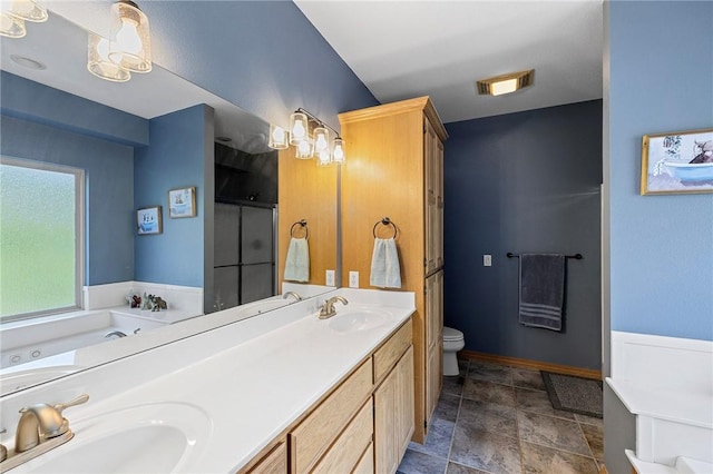 6 Leawood Pl, Bella Vista, AR 72715 - full bathroom featuring double vanity, stone finish floors, a bathtub, and a shower