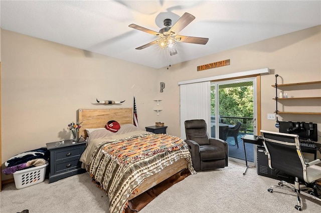 6 Leawood Pl, Bella Vista, AR 72715 - bedroom featuring light colored carpet, access to exterior, a desk, and a ceiling fan
