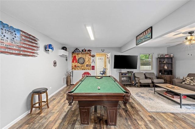 6 Leawood Pl, Bella Vista, AR 72715 - recreation room featuring billiards table, wood finished floors, ceiling fan, and a wall mounted AC