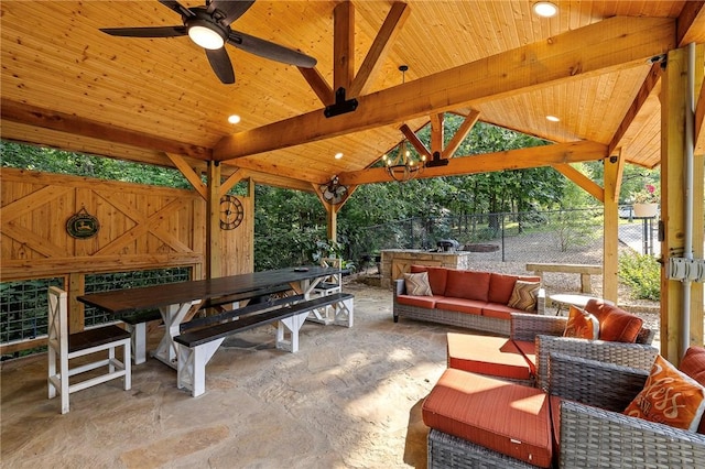 6 Leawood Pl, Bella Vista, AR 72715 - view of patio / terrace with a gazebo, an outdoor hangout area, a ceiling fan, and outdoor dining area