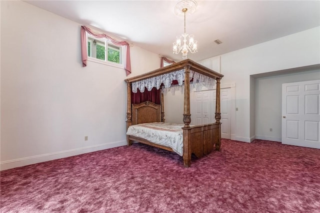 14074 Old Mill Rd, Elkins, AR 72727 - carpeted bedroom featuring a chandelier and baseboards