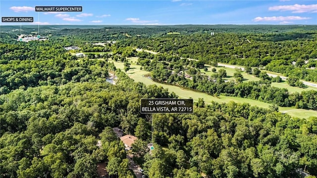 25 Grisham Cir, Bella Vista, AR 72715 - bird's eye view of a forest and a golf course