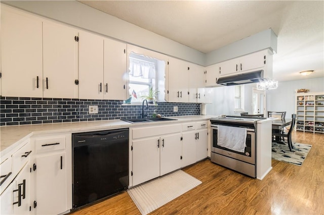 805 S Oak Hill St, Siloam Springs, AR 72761 - kitchen with dishwasher, electric range, under cabinet range hood, and light wood-style floors