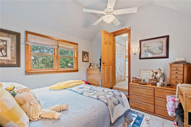 393 Timberlake Ln, Eureka Springs, AR 72631 - bedroom featuring vaulted ceiling and a ceiling fan