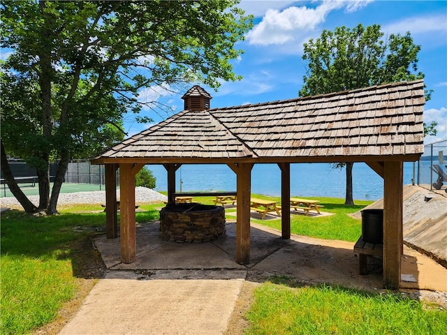 21271 Maple Dr, Garfield, AR 72732 - view of patio featuring a gazebo and a water view