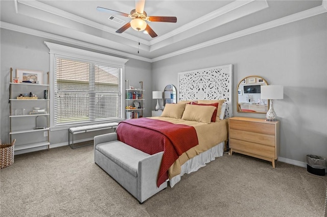 801 Bellmara Cir, Cave Springs, AR 72718 - bedroom featuring carpet flooring, a raised ceiling, ornamental molding, and ceiling fan