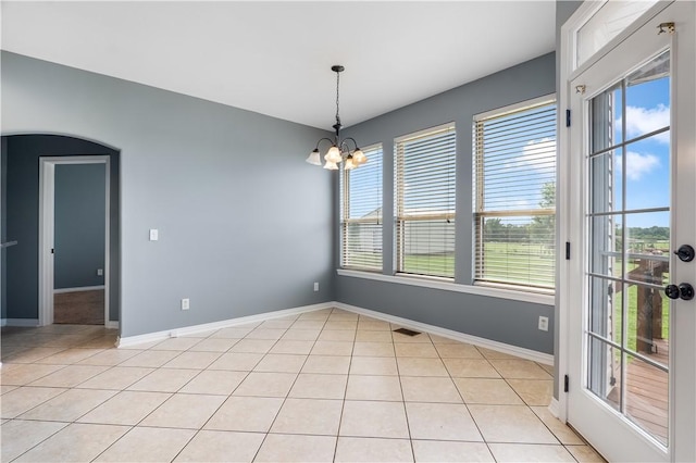 13449 Loyle Ln, Gravette, AR 72736 - spare room with light tile patterned floors and a chandelier