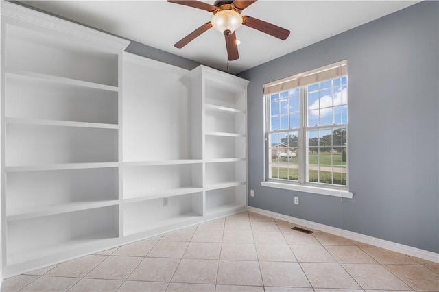 13449 Loyle Ln, Gravette, AR 72736 - unfurnished room featuring tile patterned flooring, ceiling fan, and built in shelves