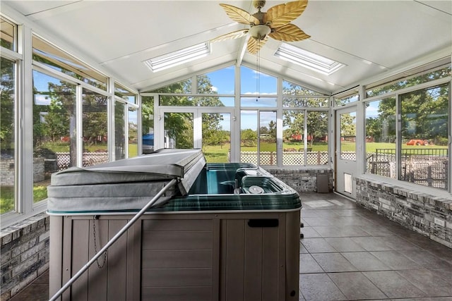 617 County Road 736, Berryville, AR 72616 - sunroom / solarium with a skylight, ceiling fan, lofted ceiling, and plenty of natural light