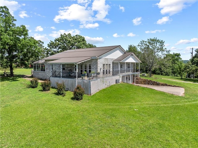 617 County Road 736, Berryville, AR 72616 - rear view of house featuring stone siding and a lawn