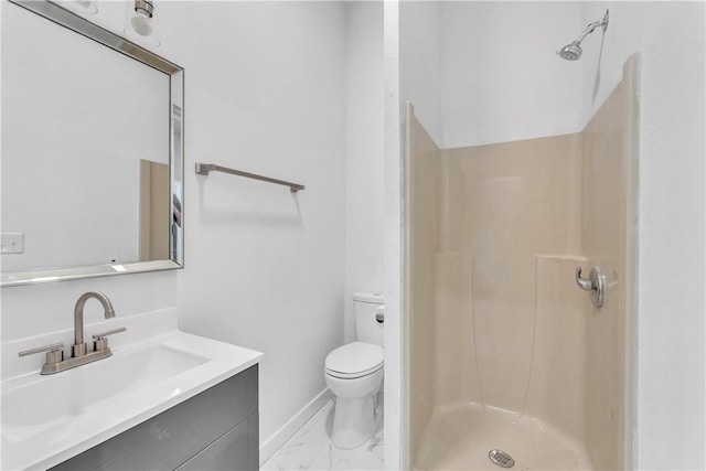 408 SW 2nd Ave, Gravette, AR 72736 - bathroom with vanity, marble look tiles, and a stall shower