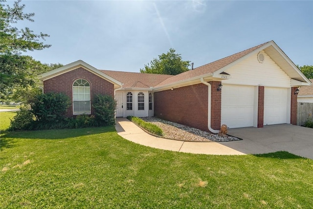 2523 Meadow Lake St, Springdale, AR 72764 - ranch-style home featuring brick siding, a garage, a front yard, and concrete driveway