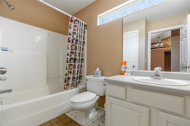 2523 Meadow Lake St, Springdale, AR 72764 - bathroom featuring vanity, a ceiling fan, shower / bath combination with curtain, and tile patterned floors