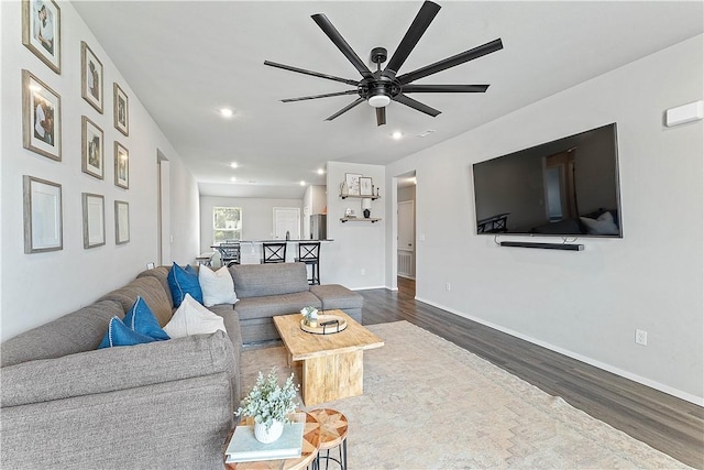 2586 Chittick St, Pea Ridge, AR 72751 - living area with dark wood-style flooring, ceiling fan, and recessed lighting