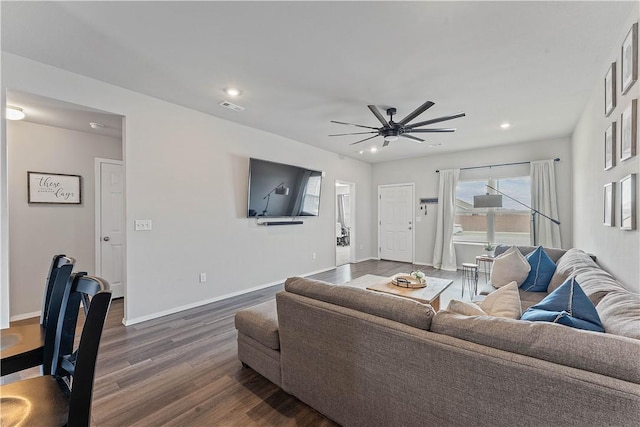 2586 Chittick St, Pea Ridge, AR 72751 - living room with dark wood-type flooring, a ceiling fan, and recessed lighting