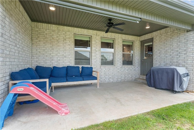 1001 Kimball Ln, Pea Ridge, AR 72751 - view of patio / terrace featuring grilling area, an outdoor living space, and ceiling fan