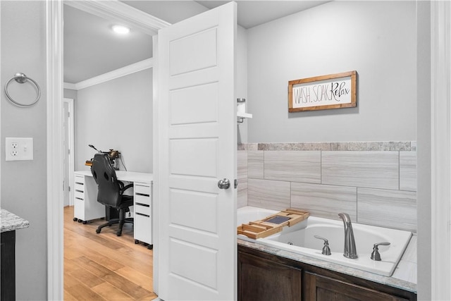 1001 Kimball Ln, Pea Ridge, AR 72751 - full bath with crown molding, a bath, and wood finished floors