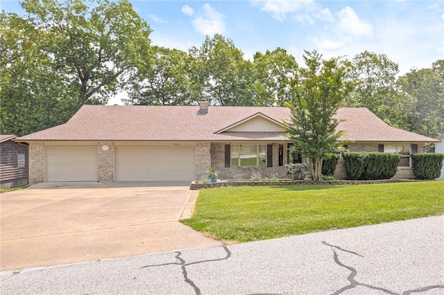 9382 Grimes Dr, Rogers, AR 72756 - ranch-style home featuring brick siding, driveway, an attached garage, a front yard, and a shingled roof