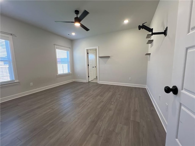 1340 Mt Hood Dr, Centerton, AR 72719 - empty room with ceiling fan, dark wood-style floors, and recessed lighting