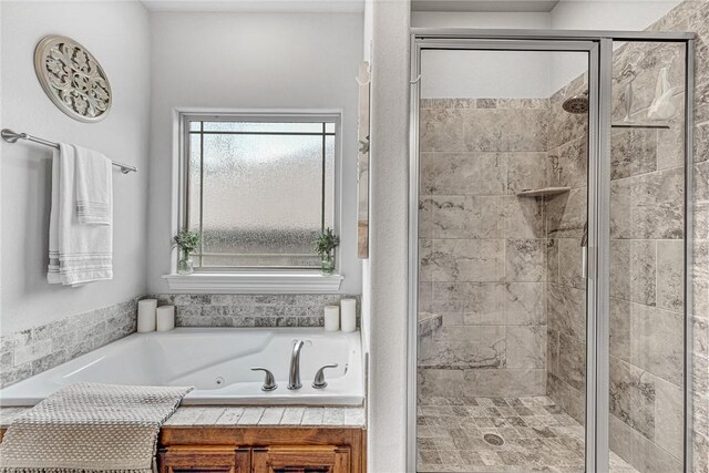 1208 Hickory St, Cave Springs, AR 72718 - bathroom featuring a jetted tub and a shower stall