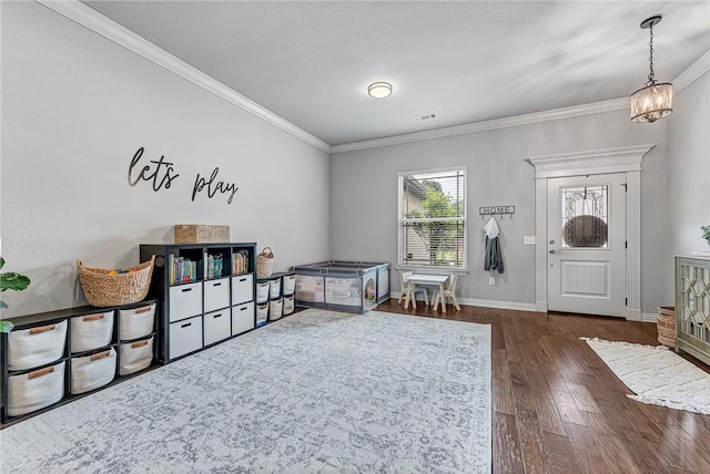 1208 Hickory St, Cave Springs, AR 72718 - game room featuring crown molding, wood finished floors, and a chandelier