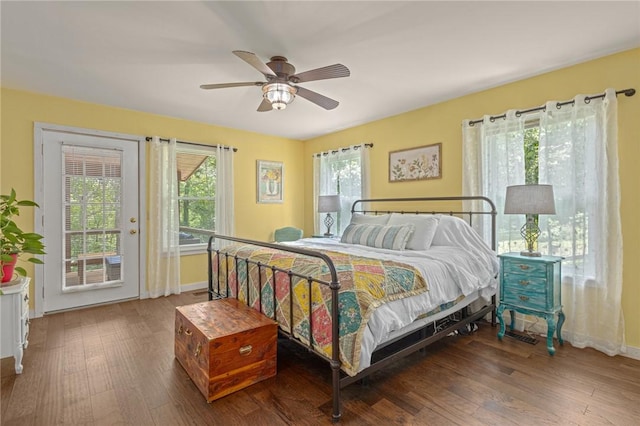 16590 Roughton Ln, Pea Ridge, AR 72751 - bedroom with access to exterior, wood finished floors, and a ceiling fan
