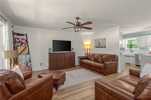 16590 Roughton Ln, Pea Ridge, AR 72751 - living room featuring ceiling fan and light wood-style flooring