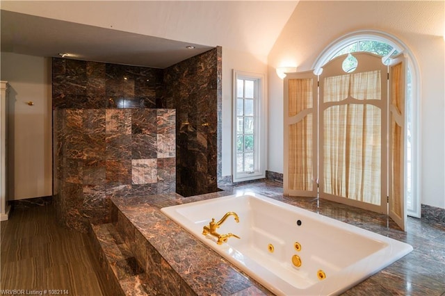 3655 Beach Way, Van Buren, AR 72956 - bathroom with a jetted tub, marble tiled flooring, and a shower