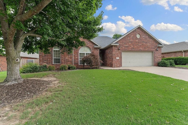 1409 S Breckenridge Loop, Rogers, AR 72756 - view of front of property with brick siding, a garage, a front lawn, and concrete driveway