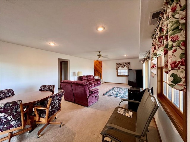 31 Table Rock Dr, Holiday Island, AR 72631 - living room featuring carpet floors, a ceiling fan, and recessed lighting