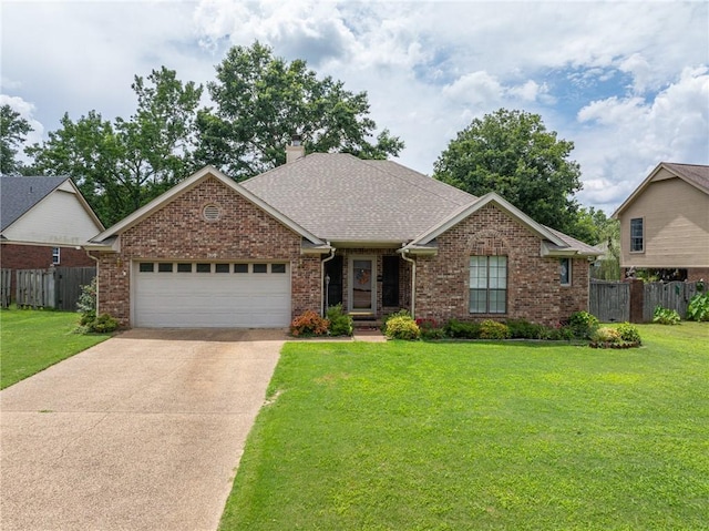2105 Brookhaven Dr, Alma, AR 72921 - view of front of home with a chimney, a garage, brick siding, driveway, and a shingled roof