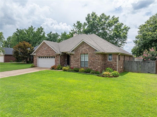 2105 Brookhaven Dr, Alma, AR 72921 - ranch-style house with an attached garage, driveway, brick siding, a chimney, and roof with shingles