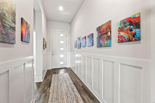 1428 Allens Mill Way, Cave Springs, AR 72718 - entryway with dark wood finished floors, wainscoting, and a textured wall