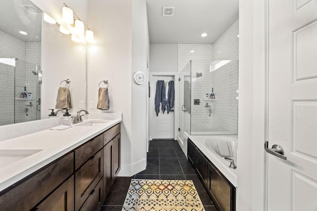 1428 Allens Mill Way, Cave Springs, AR 72718 - full bathroom with double vanity, tile patterned flooring, a shower stall, a garden tub, and recessed lighting