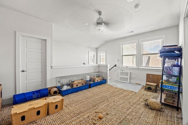 1428 Allens Mill Way, Cave Springs, AR 72718 - game room featuring vaulted ceiling, carpet, and ceiling fan