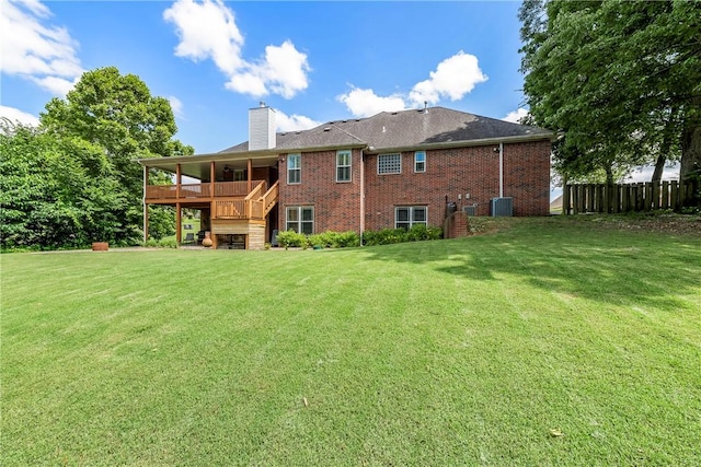 348 Whitcliff Dr, Cave Springs, AR 72718 - back of property with a chimney, brick siding, a deck, and stairs