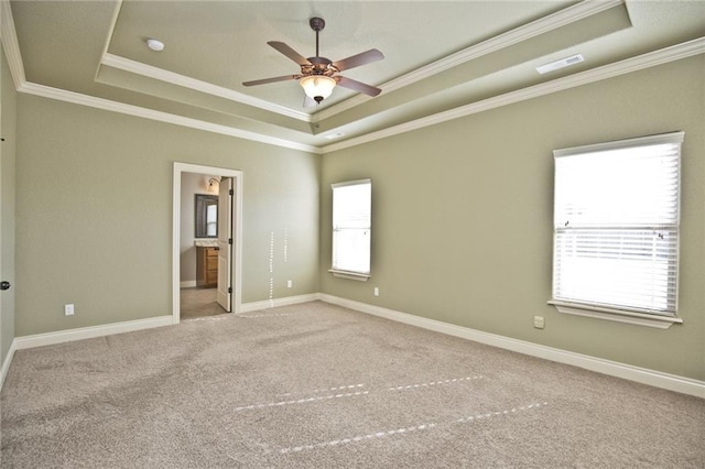 145 Rosemeade Dr, Farmington, AR 72730 - spare room featuring a tray ceiling, crown molding, a ceiling fan, carpet, and a smoke detector