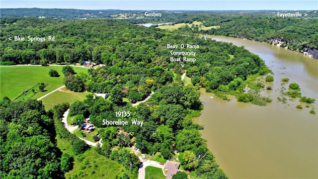 19135 Shoreline Way, Fayetteville, AR 72703 - bird's eye view of a large body of water and a heavily wooded area