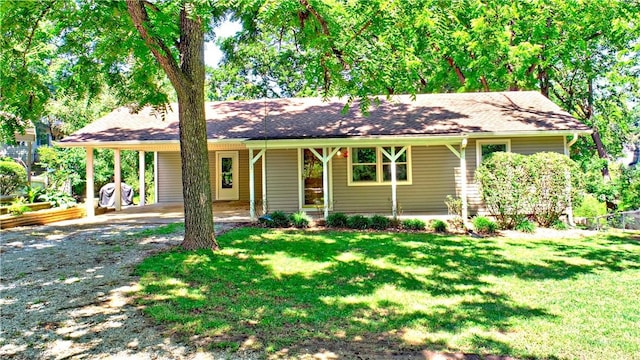 19135 Shoreline Way, Fayetteville, AR 72703 - ranch-style house featuring dirt driveway, an attached carport, and a front lawn