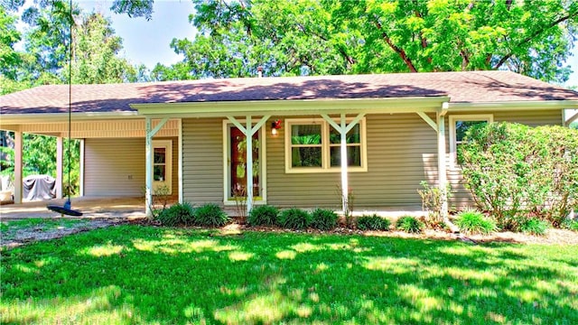 19135 Shoreline Way, Fayetteville, AR 72703 - ranch-style house featuring a front yard, a carport, and a shingled roof