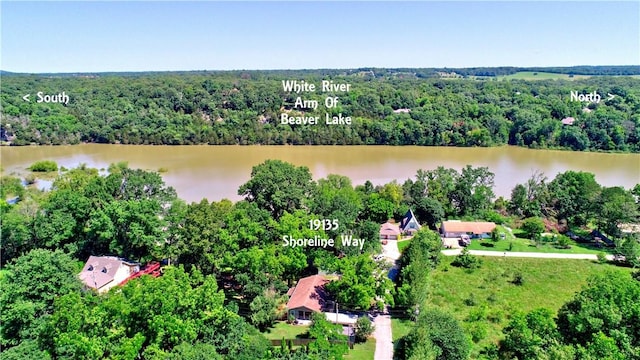 19135 Shoreline Way, Fayetteville, AR 72703 - drone / aerial view of a heavily wooded area and a nearby body of water