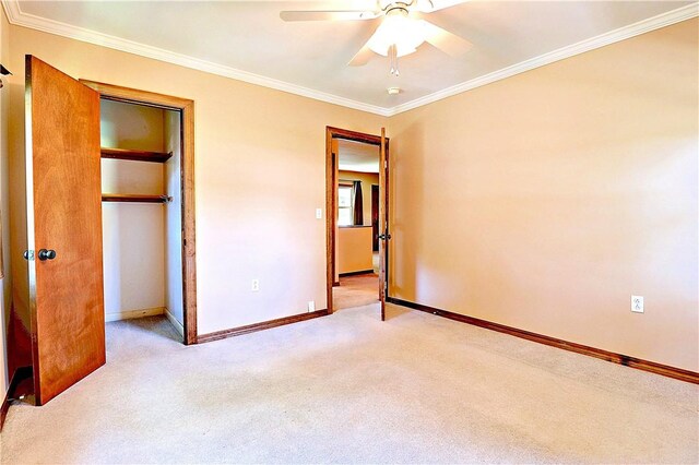 19135 Shoreline Way, Fayetteville, AR 72703 - unfurnished bedroom featuring light colored carpet, ornamental molding, a closet, and ceiling fan