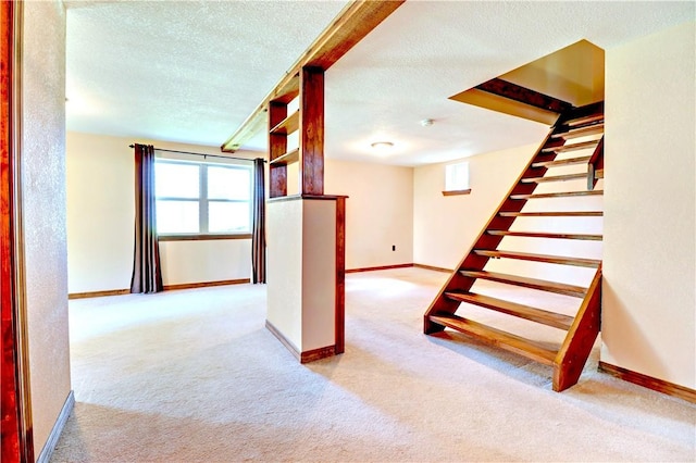 19135 Shoreline Way, Fayetteville, AR 72703 - stairs with carpet floors and a textured ceiling