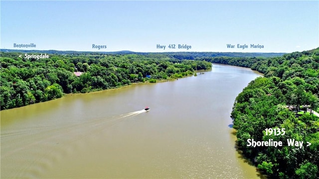 19135 Shoreline Way, Fayetteville, AR 72703 - bird's eye view of a large body of water and a heavily wooded area